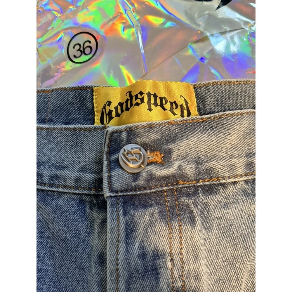 Godspeed Jeans Sid Vicious Denim Mens Blue Straight Leg Distressed Size 36x32